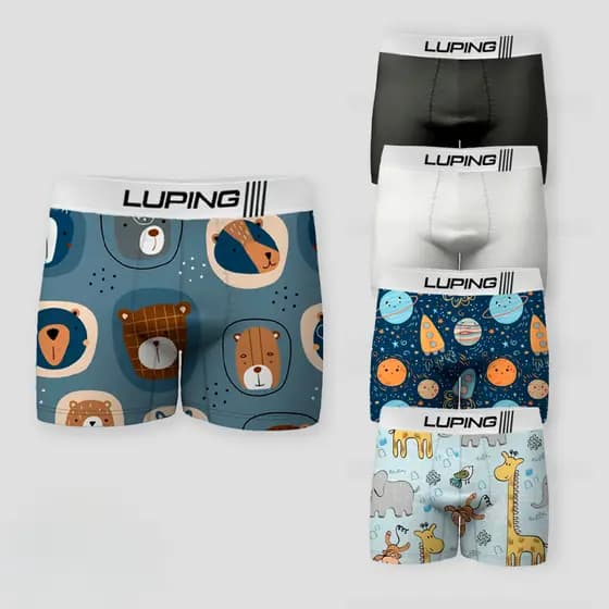 Kit 10, 5 Cuecas Infantil Microfibra Forro Algodão Confortável Boxer Tecido Premium Lisas Estampadas