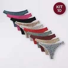 Kit 10, 5 Calcinhas Tanga Adulto Feminina 100% Algodão Viés Confortável Várias Cores e Estampas