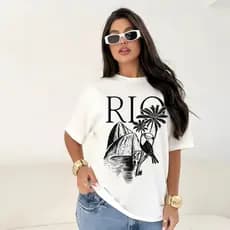 T-Shirt Feminina RIO Pão de Açúcar Pôr do Sol Preto e Branco Algodão Minimalista Estilosa 100% Algodão PREMIUM