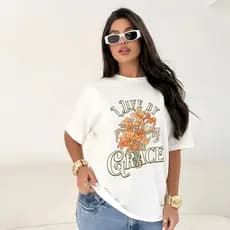 Blusa Feminina MODA EVANGÉLICA I LIVE BY GRACE Estilosa T-Shirt Gospel Premium
