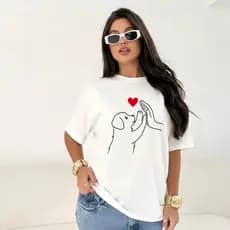 Blusa Básica Premium MÃE DE PET Coração T-Shirt Feminina 100% Algodão