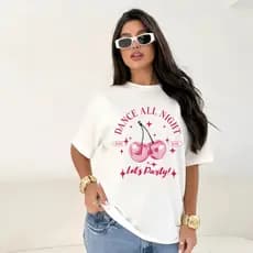 Blusa Feminina DANCE ALL NIGHT Frase Estilosa Premium Básica T-Shirt Algodão Moda