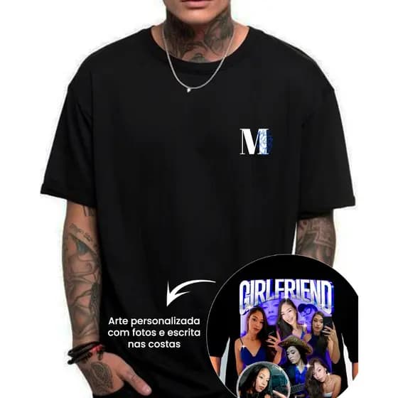 Camiseta Básica do P ao G3 – Personalize com Fotos e Frases