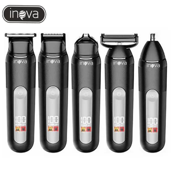 Inova Kit Máquina Cortar Cabelo 5 em 1 Profissional - IPX6, Base Magnética, Display LED, 90min, Motor Silencioso Seguras