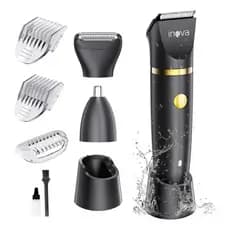 Inova Barbeador 3 em 1 Sem Fio: Barba, Cabelo, Corpo, à Prova D'água + Apara Pelos do Nariz LFJ-13044 Aparador Elétrico