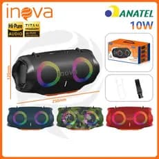 Inova Caixa de Som Bluetooth Portátil 10W TWS Caixinha de Som com RGB FM IPX6 Som Estéreo Graves Intensos, md12706