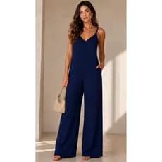 Macacao Feminino Longo Pantalona Alcas Regulaveis com bolso Ziper invisivel