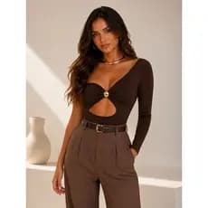 Body Decotado Manga linga Mula Manca Ombro Só Detalhe Dourado Moda Gringa Blogueira Suplex Premiu