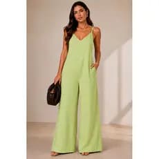 Macacao Longo Pantalona Com alça Regulavel Elegante Fecho Invisivel Duna Linho