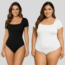 Body Feminino Manga Curta Decote Quadrado P ao G2 Plus Size Forro Duplo Suplex Premium