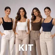 kit Body 2 Suplex Decote Quadrado sem Manga Elegante Trabalho Moda Confortavel