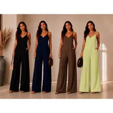 Macacao Longo Pantalona Feminino aA lca e Ziper invisivel Duna Linho M G GG