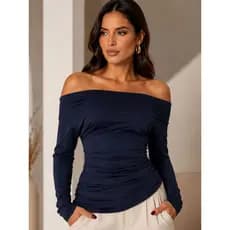 Blusa Comprida inverno manga longa ombro a ombro Feminina assimetrica plissada Trabalho