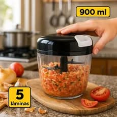 Processador Triturador Manual de Alimentos 900 ml Grande Kit 4 Unidades Alho Cebola Legumes Carne