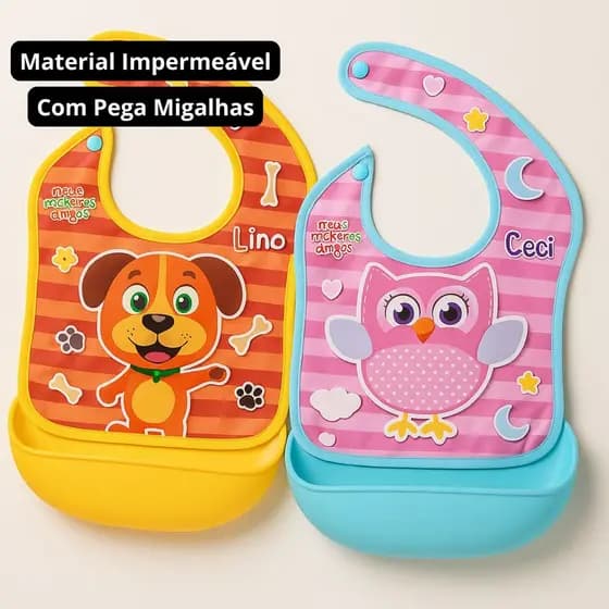 Kit Babador Impermeável Com Pega Migalhas Bebê Introdução Alimentar Criança