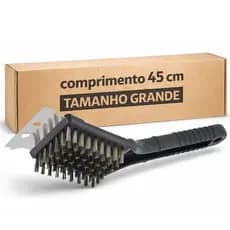Escova Para Grelha 45cm Cerdas de Aço Inox Original Line Limpa Grelha de Churrasqueira Com Raspador