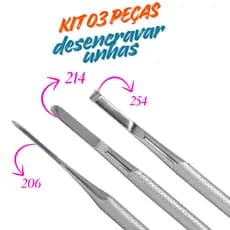 Kit 03 peças Bisturi 206, 214  Formão 254 manicure  pedicure desencravar unha encravada do pé