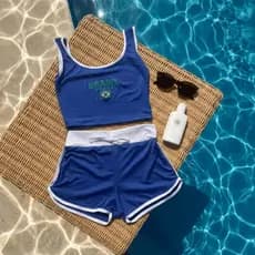 Conjunto Feminino Copa Brasil Top e Short Suplex Look Torcida Estilo Futebol Casual Verão