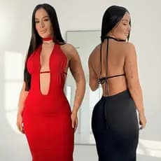 Kit 2 Vestido Longo Decotado Elegância Máxima Sensualidade Caimento Perfeito Conforto e Estilo
