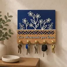 Porta Chave com 5 ganchos alto relevo, frase de fé, inspiradora para seu lar. MDF 3mm