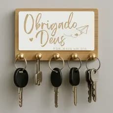 Porta Chave de MDF com 5 ganchos Clássica Elegante com Frases Obrigado Deus