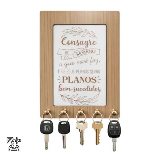 Porta Chave com 5 ganchos com mensagem de fé e inspiração Ao Senhor, Decoração, Parede, MDF