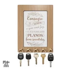 Porta Chave com 5 ganchos com mensagem de fé e inspiração Ao Senhor, Decoração, Parede, MDF
