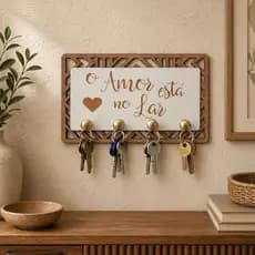 Porta Chave Decoração Parede Sala 4 ganchos Frase MDF Quadro