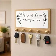 Porta Chave de Parede MDF com 5 ganchos Mensagem clássica, moderna Frase Cristã