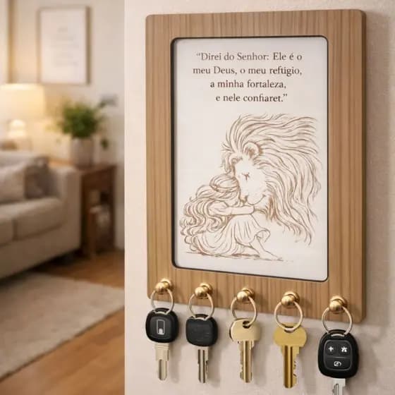 Porta Chave Decoração Parede com 5 ganchos e mensagem de fé e inspiração Ele é o meu Deus