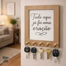 Porta Chave de Parede com 5 ganchos com mensagem de fé e inspiração para decoração