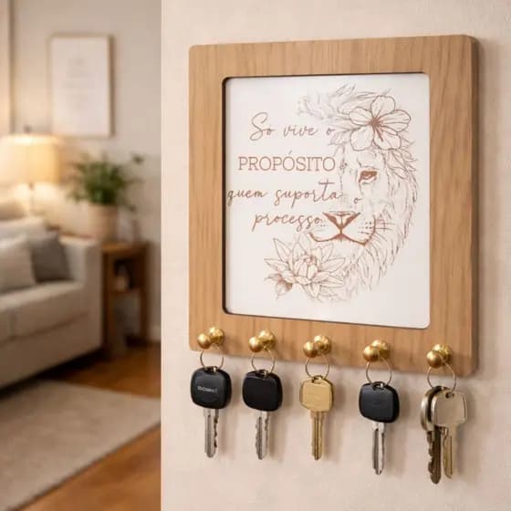 Porta Chave com 5 ganchos com mensagem de inspiração para decorar seu ambiente
