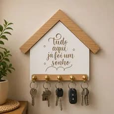 Porta Chave MDF 5 Ganchos Casa Moderna com Frase inspiradora Decoração Sala