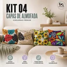 Kit 04 Capas 40cmx40cm Gorgurinho Ziper Invisivel, Diversas Cores e Estampas, Moderna Sofa elegante.