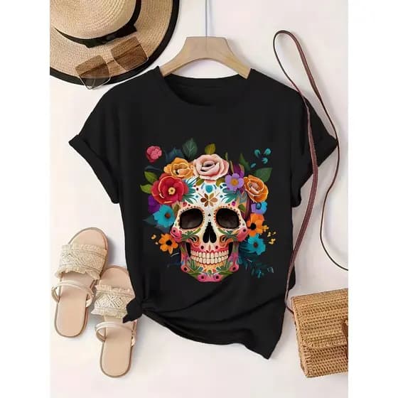 Camiseta Unissex Com Estampa de Caveira maligu