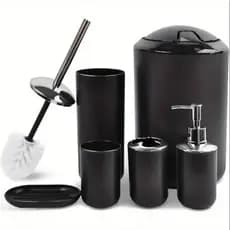 Kit Banheiro Conjunto 6 Peças Completo Plástico Lixeira Com Tampa Acessórios Para lavabo Saboneteira Porta Sabonete