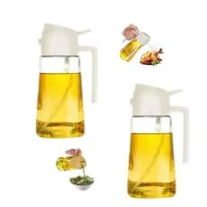 Kit Spray Porta Azeite Pulverizador Borrifador Dosador 2 em 1 Azeite Oléo Vinagre em Vidro Galheteiro Cozinha   450 ml