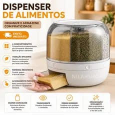 Dispenser de Cereais Redondo Giratorio com 6 Divisorias Pote Para  Graos Cereais Arroz Farinha Feijao Organizador