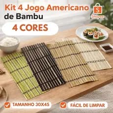 Kit 4 Unidades Jogo Americano De Bambu Natural Retangular Para Mesa Cozinha Decoraçao Mesa Posta Jantar Tamanho 30x45 cm