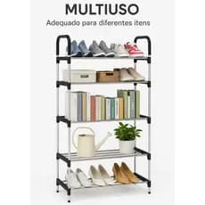 Sapateira Vertical Multiuso Para Calçados 6 Andares Organizador Desmontável Prateleira Metal  Aço Cromado 18 Pares