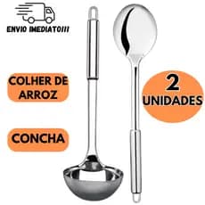 Kit utensilios 2 peças de Cozinha Colher de Arroz Concha em Inox 100% Aço inoxidável Tamanho Grande