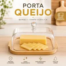 Porta Queijo Manteiga com tampa Acrílica Queijeira de Bambu Porta Frios Bandeja Servir Mesa Posta Gourmet Premium
