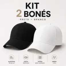 Kit 2 Bonés Liso Preto e Branco Aba Curva Ajustável Premium Unissex Masculino Feminino