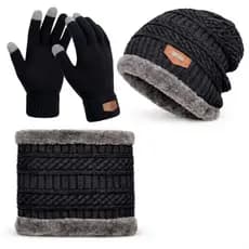 Kit 3 Peças Cinza Escuro Conjunto Inverno Touca + Cachecol + Luva  Mexe Celular Touchscreen Unissex