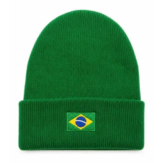 Touca Gorro De Frio Brasil Verde Bordado Unissex Inverno Quentinho