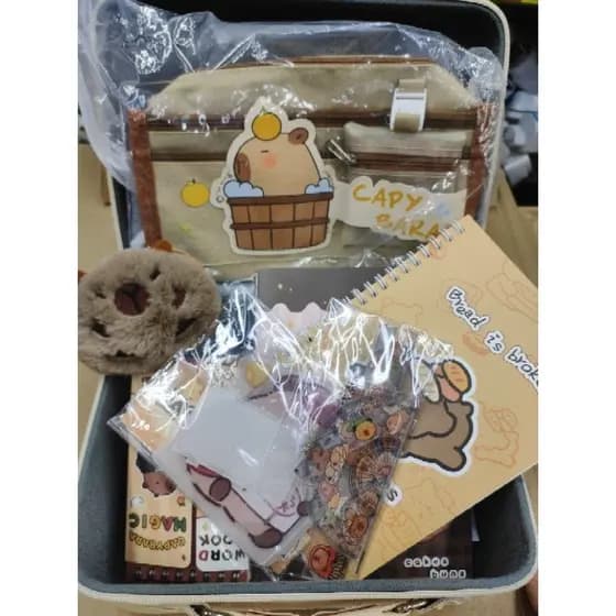 KIT ESCOLAR E ESCRITÓRIO MALETA CAPIVARA + BRINDE (458 PEÇAS) COLEÇÃO DE MATERIAL  PAPELARIA COM UMA ESTÉTICA FOFA