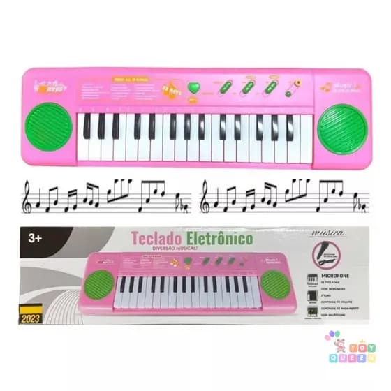 Teclado Piano Musical Educativo Com Microfone ROSA