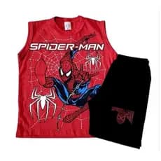 conjunto manga curta infantil de menino temático de aranha /Kit Bermuda e Camisa