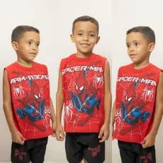 Conjunto menino regata Homem Aranha, Hulk, Sonic, Patrulha canina, Batman, Relâmpago Mcqueen