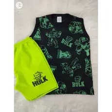 Conjunto Infantil temático Verão Temático de Heróis1 Camiseta de Algodão + 1 Shorts Bermuda HULK